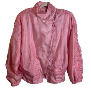 Vintage Adidas Baby Pink Nylon Windbreaker Jacket Size Medium Ruched Ruffled